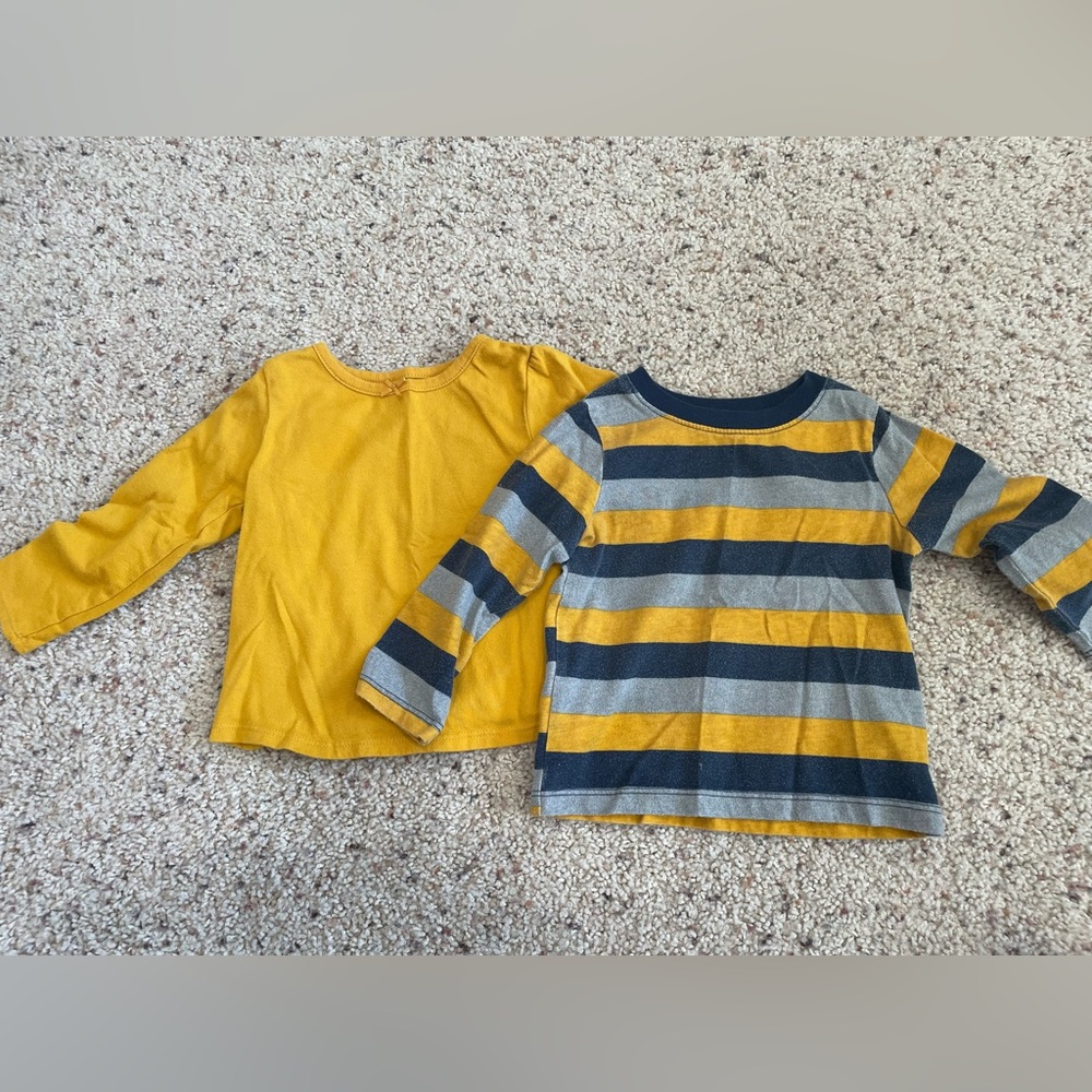 Boy girl twin matching shirts - Garanimals yellow blue striped long sleeve shirt